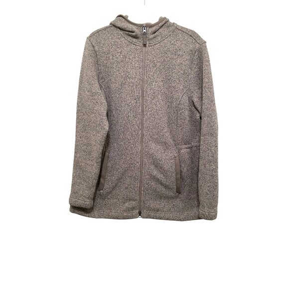 Lands End Women's Hooded Zip-Up Jacket Pockets Beige Heather Knit Size XL - Picture 1 of 10
